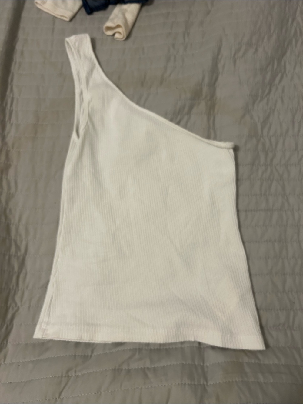 Anthropologie One-Shoulder Ribbed Crop Top - White